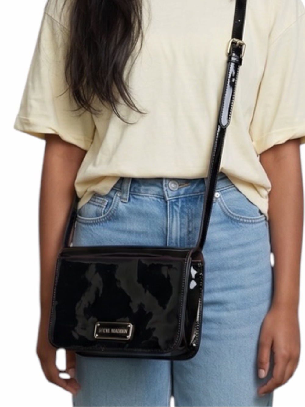 Steve Madden Black Faux Patent Leather Crossbody Bag NWOT